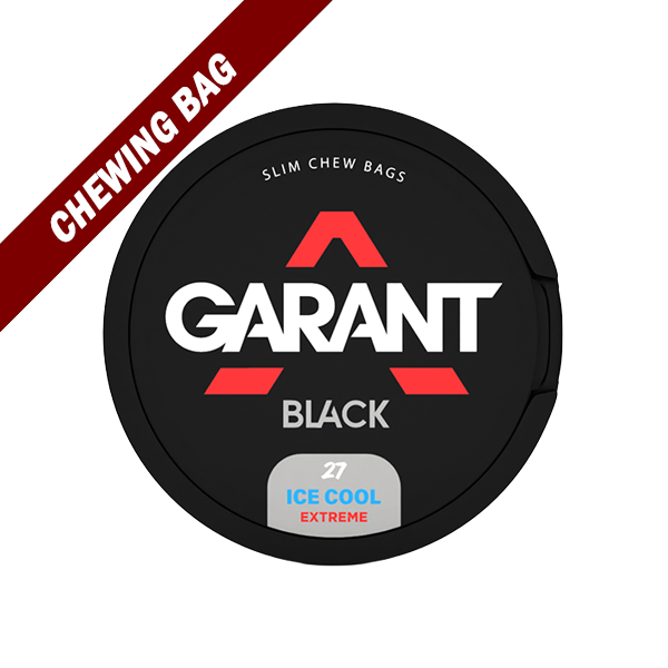 Black Extreme Ice Cool - Garant Black Extreme Ice Cool snus slim chewing bags with black packaging and red accents.